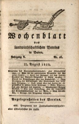 Wochenblatt des Landwirtschaftlichen Vereins in Bayern Dienstag 22. August 1820