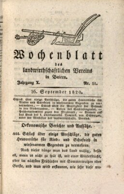 Wochenblatt des Landwirtschaftlichen Vereins in Bayern Dienstag 26. September 1820