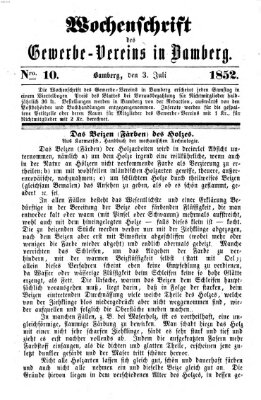 Wochenschrift des Gewerbe-Vereins Bamberg Samstag 3. Juli 1852