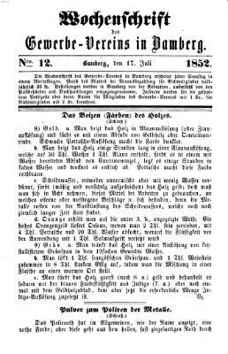 Wochenschrift des Gewerbe-Vereins Bamberg Samstag 17. Juli 1852