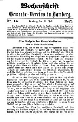 Wochenschrift des Gewerbe-Vereins Bamberg Samstag 31. Juli 1852