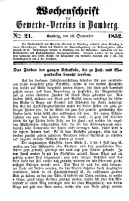 Wochenschrift des Gewerbe-Vereins Bamberg Samstag 18. September 1852