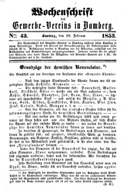 Wochenschrift des Gewerbe-Vereins Bamberg Samstag 19. Februar 1853