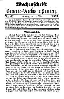 Wochenschrift des Gewerbe-Vereins Bamberg Samstag 19. März 1853