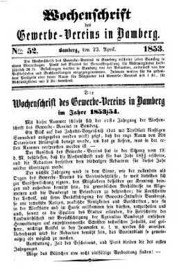 Wochenschrift des Gewerbe-Vereins Bamberg Samstag 23. April 1853