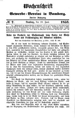 Wochenschrift des Gewerbe-Vereins Bamberg Samstag 18. Juni 1853