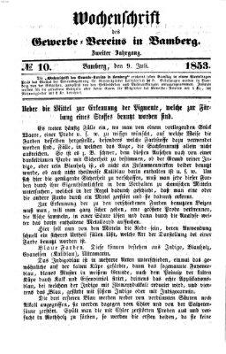 Wochenschrift des Gewerbe-Vereins Bamberg Samstag 9. Juli 1853