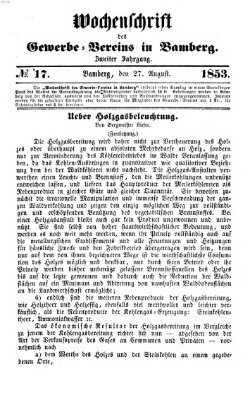 Wochenschrift des Gewerbe-Vereins Bamberg Samstag 27. August 1853