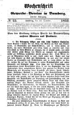 Wochenschrift des Gewerbe-Vereins Bamberg Samstag 22. Oktober 1853