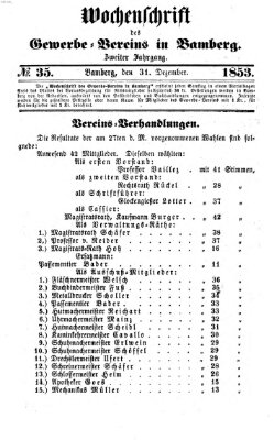 Wochenschrift des Gewerbe-Vereins Bamberg Samstag 31. Dezember 1853