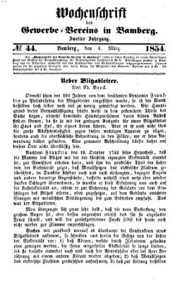 Wochenschrift des Gewerbe-Vereins Bamberg Samstag 4. März 1854