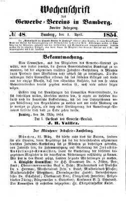 Wochenschrift des Gewerbe-Vereins Bamberg Samstag 1. April 1854