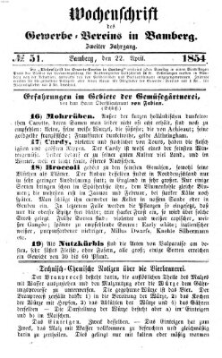 Wochenschrift des Gewerbe-Vereins Bamberg Samstag 22. April 1854