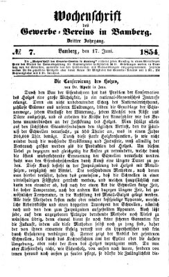 Wochenschrift des Gewerbe-Vereins Bamberg Samstag 17. Juni 1854