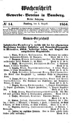 Wochenschrift des Gewerbe-Vereins Bamberg Samstag 5. August 1854