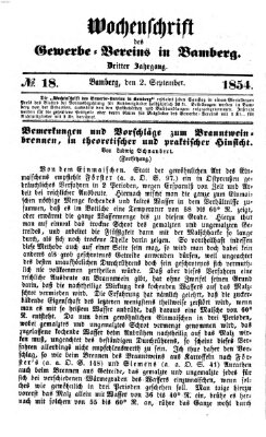 Wochenschrift des Gewerbe-Vereins Bamberg Samstag 2. September 1854