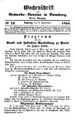 Wochenschrift des Gewerbe-Vereins Bamberg Samstag 9. September 1854