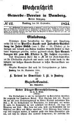 Wochenschrift des Gewerbe-Vereins Bamberg Samstag 30. September 1854