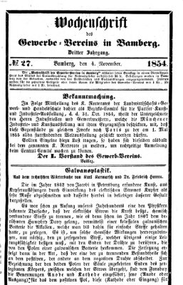 Wochenschrift des Gewerbe-Vereins Bamberg Samstag 4. November 1854