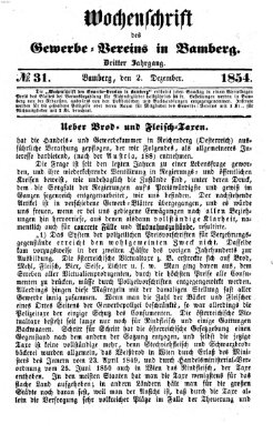 Wochenschrift des Gewerbe-Vereins Bamberg Samstag 2. Dezember 1854