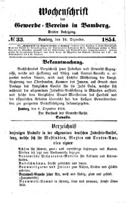 Wochenschrift des Gewerbe-Vereins Bamberg Samstag 16. Dezember 1854