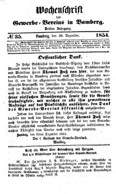 Wochenschrift des Gewerbe-Vereins Bamberg Samstag 30. Dezember 1854