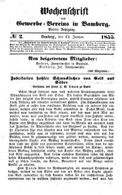 Wochenschrift des Gewerbe-Vereins Bamberg Samstag 13. Januar 1855