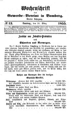 Wochenschrift des Gewerbe-Vereins Bamberg Samstag 31. März 1855