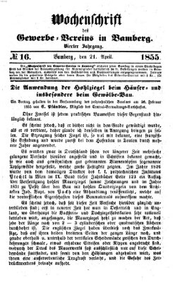 Wochenschrift des Gewerbe-Vereins Bamberg Samstag 21. April 1855