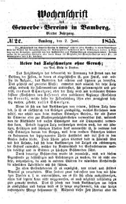 Wochenschrift des Gewerbe-Vereins Bamberg Samstag 2. Juni 1855