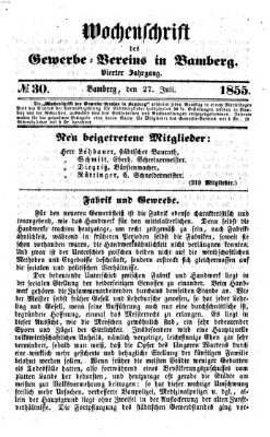 Wochenschrift des Gewerbe-Vereins Bamberg Freitag 27. Juli 1855