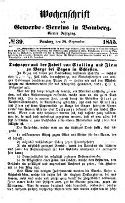 Wochenschrift des Gewerbe-Vereins Bamberg Samstag 29. September 1855