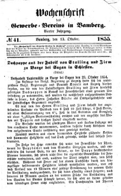 Wochenschrift des Gewerbe-Vereins Bamberg Samstag 13. Oktober 1855