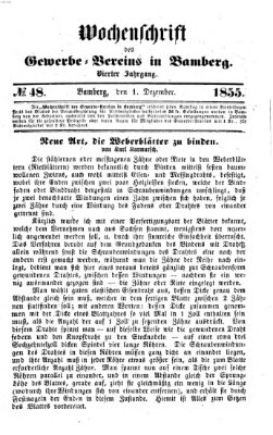 Wochenschrift des Gewerbe-Vereins Bamberg Samstag 1. Dezember 1855