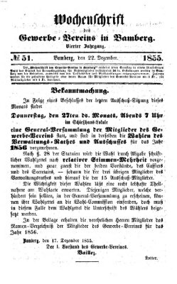 Wochenschrift des Gewerbe-Vereins Bamberg Samstag 22. Dezember 1855