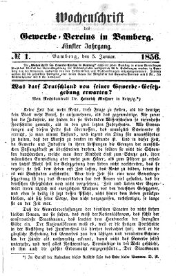 Wochenschrift des Gewerbe-Vereins Bamberg Samstag 5. Januar 1856