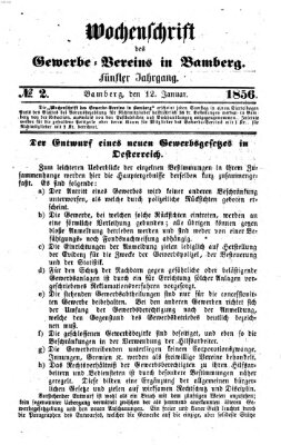 Wochenschrift des Gewerbe-Vereins Bamberg Samstag 12. Januar 1856