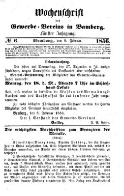 Wochenschrift des Gewerbe-Vereins Bamberg Samstag 9. Februar 1856