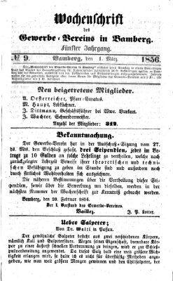 Wochenschrift des Gewerbe-Vereins Bamberg Samstag 1. März 1856