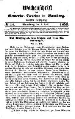 Wochenschrift des Gewerbe-Vereins Bamberg Samstag 5. April 1856