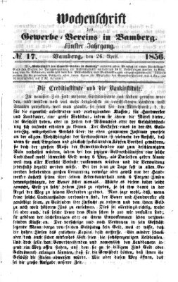 Wochenschrift des Gewerbe-Vereins Bamberg Samstag 26. April 1856