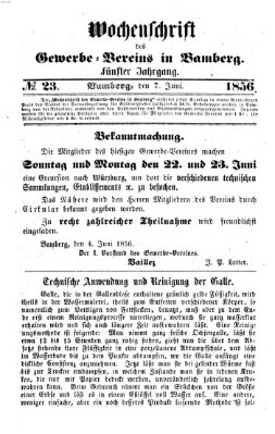 Wochenschrift des Gewerbe-Vereins Bamberg Samstag 7. Juni 1856