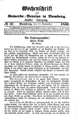 Wochenschrift des Gewerbe-Vereins Bamberg Samstag 13. September 1856