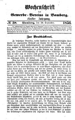 Wochenschrift des Gewerbe-Vereins Bamberg Samstag 20. September 1856