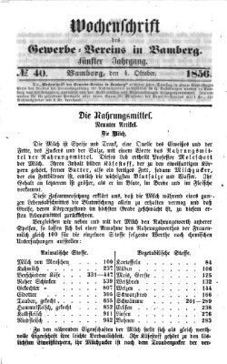 Wochenschrift des Gewerbe-Vereins Bamberg Samstag 4. Oktober 1856