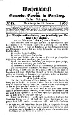 Wochenschrift des Gewerbe-Vereins Bamberg Samstag 29. November 1856