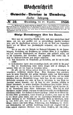 Wochenschrift des Gewerbe-Vereins Bamberg Samstag 27. Dezember 1856