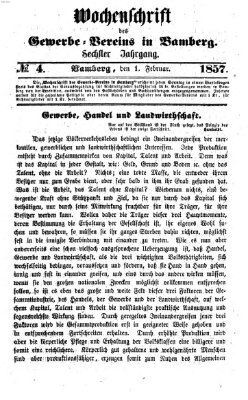 Wochenschrift des Gewerbe-Vereins Bamberg Sonntag 1. Februar 1857