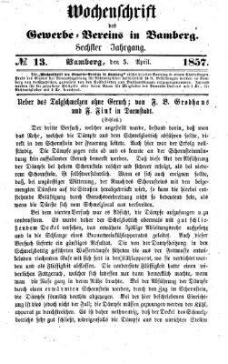 Wochenschrift des Gewerbe-Vereins Bamberg Sonntag 5. April 1857