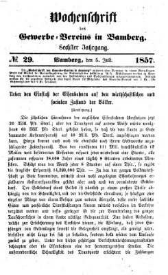 Wochenschrift des Gewerbe-Vereins Bamberg Sonntag 5. Juli 1857